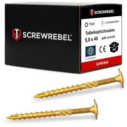 SCREWREBEL Holzbauschraube Tellerkopfschraube gelb verzinkt mit ETA-Zulassung, (100 St), ETA Zulassung, Tellerkopf für hohe Klemmkraft, TX Antrieb, verzinkt 5 x 100 mm
