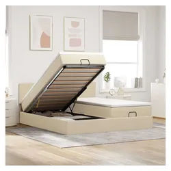 vidaXL Bett, Ottoman-Bett mit Matratzen Creme 200x200 cm Stoff