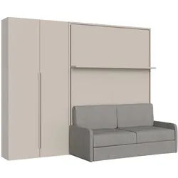 Vertikales Klappdoppelbett Versia Sofà 160 mit Sofa, Regal und linkem Kleiderschrank mit 2 Türen Argilla
