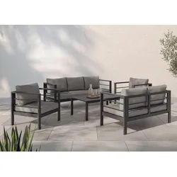 KONIFERA Gartenlounge-Set »New Jersey«, (Set, 19-tlg., 1x 3er Sofa, 1x 2er Sofa, 2 Sessel, Tisch 62x110x41 cm), inkl. Auflagen, Tischplatte aus Nonwood schwarz