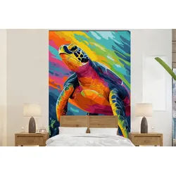 MuchoWow Fototapete Koralle - Schildkröte - Abstrakt - Wasser, Matt, bedruckt, Montagefertig Vinyl Tapete, Wandtapete, 170x260 cm bunt 1.7 m x 3 m