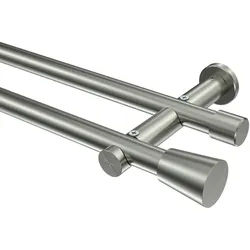 GARDINENSTANGE Platon Sitra 360 cm (geteilt in 2 x 180 cm), 2-läufig (ohne Ringe), 20 mm Ø Edelstahl-Optik
