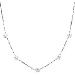 Hey Happiness Charm-Kette Blume Anhänger klein, 18K Roségold vergoldet (Kette+Ohrringe), Edelstahl Kette Damen Blüte Kristall klein, wasserfest silberfarben