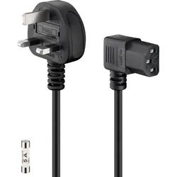Goobay UK-Geräteanschlusskabel, 2 m, Schwarz - UK 3-Pin-Stecker (Typ G, BS 1363) > Gerätestecker C13 (abgewinkelt)