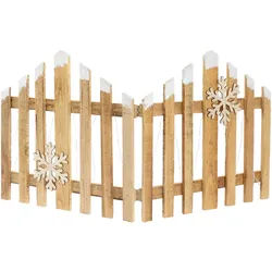 ECD-Germany Deko Holz Zaun Natur 30 LED Warmweiß 77x38 cm mit Schneeflocken , Braun , Holz , 77x38x2 cm , Dekoration, Weihnachtsdekoration
