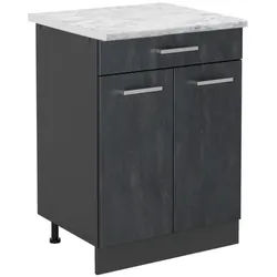 Vicco Küchenunterschrank R-Line Schwarz Beton 80 cm AP Marmor , Schwarz, Anthrazit , Holzwerkstoff , 3 Fächer , 1 Schubladen , Rechteckig , 60x81.6x60 cm , Küchen, Küchenmöbel, Küchenschränke, Küchenunterschränke