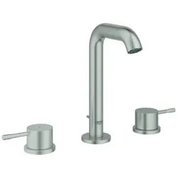 Grohe Essence 3-Loch Waschtischbatterie, Ausladung 114mm, mit Zugstangen-Ablaufgarnitur, 20296DC1, Farbe: Supersteel