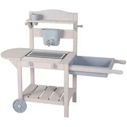 Roba Mobile Spiel- UND Matschküche BBQ grau , Grau , Holz , Rechteckig , 114x37 cm , unisex , FSC 100% , Outdoor Spielzeug