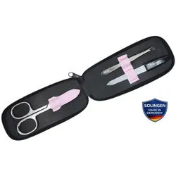 EloModa Maniküre-Kosmetik-Etui Maniküre-Etui mit Solingen Instrumenten – Nagelschere, Pinzette &, 3 tlg., Saphirnagelfeile rosa