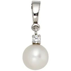 JOBO Perlenanhänger Anhänger 17,4 mm Perle mit 1 Diamant, 14 Karat 585 Weißgold silberfarben