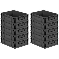 PROREGAL SparSet 10x Eurobox NextGen Color, HxBxT 12x30x40cm, 11 Liter, Griffe schwarz zu, Schwarz, Eurobehälter, Transportbehälter