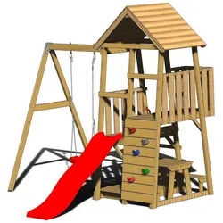 Xxxl Spielturm , Naturfarben, Rot , Holz , Kiefer , 270x270x290 cm , Freizeit & Co, Gartenspielzeug, Spieltürme