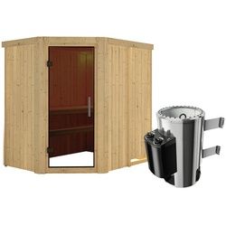 KARIBU Sauna »Wenden«, inkl. 3.6 kW Saunaofen mit integrierter Steuerung, für 3 Personen - beige