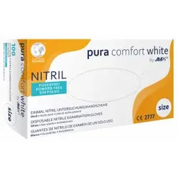puracomfort white Nitrilhandschuhe, puderfrei, weiß, Unsterile Einmalhandschuhe mit Fingerspitzentexturierung, 1 Packung = 100 Stück, Größe XS