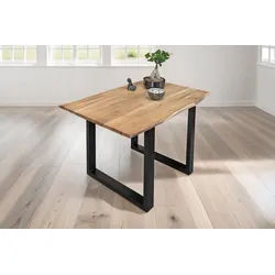 SAM® Baumkantentisch Hope, massives Akazienholz, Baumkante, Metallgestell U-Form, bis 3m beige 120 cm x 77 cm x 80 cm