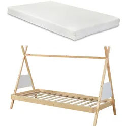 [en.casa] Kinderbett Siikajoki mit Matratze , Naturfarben , Textil , Kiefer , 90x200 cm , Babymöbel & Kindermöbel, Kinderzimmer & Jugendzimmer, Kinderbetten, Spielbetten