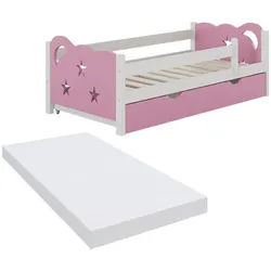 VitaliSpa Kinderbett Jessica Rosa/Weiß 70x140 cm mit Schublade und Matratze , Pink, Weiß , Holzwerkstoff , Rechteckig , 146x53x76 cm , Kinder- & Jugendzimmer, Jugendmöbel, Jugendbetten