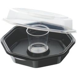 DUNI Octaview Menübox mit Dressingglas, schwarz/transparent, Einweg-Menüschale für kalte Speisen, 1 Karton = 6 x 35 Stück = 210 Stück, 950/90 ml