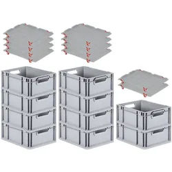 PROREGAL SuperSparSet 10x Eurobox NextGen Grip mit Auflagedeckel & 4 roten Verschlüssen, HxBxT 17x30x40cm, 16L, Grau, Griffe offen, Eurobehälter