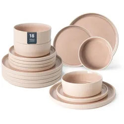 Geschirr-Set OTTO HOME "Ylvii, außen matt, innen reaktiv glasiert", reactive pink, 18, Steinzeug, Geschirr-Sets, Geschirr-Set, Riffeloptik, spülmaschinenfest und mikrowellengeeignet