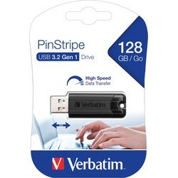 Verbatim USB 3.2 Stick 128GB, PinStripe, schwarz Typ-A, (R) 30MB/s, (W) 10MB/s, Retail-Blister