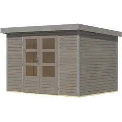 Karibu Metall-Holzgartenhaus Hybridhaus Jupiter A/B/C/D - 19 mm/0,75 mm Holz-Ausführung: wassergrau Blech-Ausführung: graualuminium 302 x 217 cm (Jupiter 4)