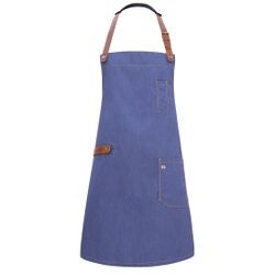 Karlowsky Jeans-Style Latzschürze mit Leder , Schürze in Jeansoptik mit Accesoires, 71 x 80 cm, Farbe: vintage blue