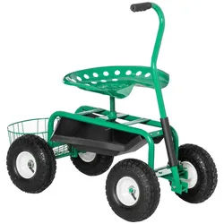 Outsunny Gartenwagen mit Rollsitz bis 150 kg 46-59 cm höhenverstellbar Metall Gummi Grün , 44.5x59x81 cm , Gartenzubehör, Gartenpflege, Gartengeräte