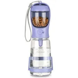 Fellnase Hunde-Futterautomat Hunde Trinkflasche mit Futterbox 550 ml für unterwegs, Mit STANDFUSS gegen Verschütten + Futterspender Hund/Katze lila