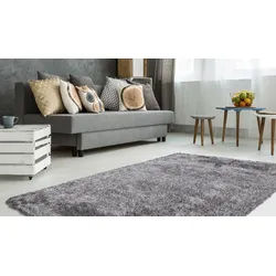 Hochflor-Teppich KAYOOM "Diamond 700", grau (grau, weiß), B:240cm H:45mm L:330cm, Kunstfaser, Teppiche, weiche Microfaser, Langflor, Shaggy, Melange, Wohnzimmer