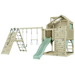 OutdoorToys Spielturm Oscar, aus Holz in Mintgrün mit Trapezschaukel grün