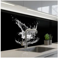 KitchenYeah Küchenrückwand selbstklebend Wasser - Splash - Wasser - Schwarz, (1-tlg), Spritzschutz, Küche, Rückwand, Küchenwand, Backsplash, 500x80 cm schwarz 500 cm x 80 cm