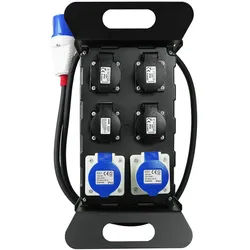 Stromverteiler 3x230V Schuko 2x400V 2xUSB Campingverteiler RCD MCCB mit Anschlusskabel H07RN-F 3×2,5 1,5m und Stecker CAMP 16A 250V 3P W-00886