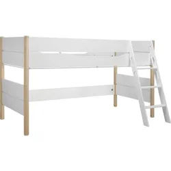 Paidi Hochbett , Weiß, Birkefarben , Holzwerkstoff , Birke , massiv , 90x200 cm , Baby & Kindermöbel, Kinder- & Jugendzimmer, Stockbetten