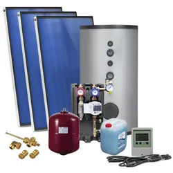 Solarpaket SUNEX AMX 2.0, Flachdachmontage 6,00m2 mit Solarspeicher 300L, 2 WT