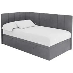 Altdecor Einzelbett Jugendbett mit Bettkasten Rechts, mit Matratze - Lovy 80x200 Dunkelgrau , Textil , Ottomane rechts,L-Form , 80x200 cm , Babymöbel & Kindermöbel, Kinderzimmer & Jugendzimmer, Kinderbetten, Kinderbetten & Jugendbetten