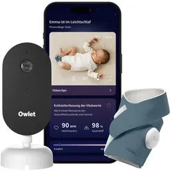 Owlet Dream Duo ‚Äì Smart Baby Monitor Sock Sensor, 2K HD Kamera, Pulsoximeter, Bedtime Blue 1 St blau
