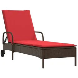 vidaXL Gartenliege Sonnenliege mit Rollen und Kissen Braun Poly Rattan, 1 St. braun