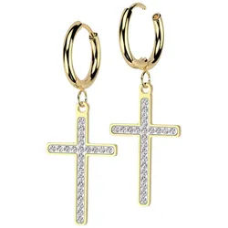 Order & Smile Schmuck Paar Ohrhänger Creolen Kreuz Ohrringe aus Edelstahl mit Zirkonia