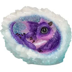Figuren Shop GmbH Fantasy-Figur Drachenfigur lila mit Kristall - Geode Nest - Drache Dekoration Figur