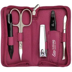 ERBE Maniküre-Etui Lederetui mit Zippverschluss, 5 tlg., bestückt mit Solinger Premium Stahlwaren rosa
