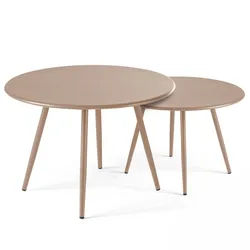 Oviala Business 2er-Set runder Couchtisch aus taupefarbenem Stahl