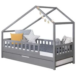 Hausbett Lou m. Zusatzbett ca. 140x200 cm Holz Hellgrau
