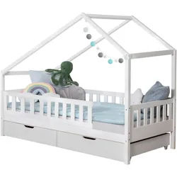 Mid.you Hausbett , Weiß , Textil , Birke,Kiefer , Schichtholz,massiv , H2 , Höhe ca. 12 cm , 90x200 cm , nur für Rollroste geeignet, bodentiefer Einstieg , Babymöbel & Kindermöbel, Kinderzimmer & Jugendzimmer, Kinderbetten, Spielbetten