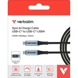 Verbatim Ladekabel, USB-C/USB-C, 1.2m, schwarz Sync&Charge, 240W, 40GBit/s, LED Anzeige, Retail