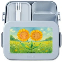 Mr. & Mrs. Panda Butterdose Blume Sonnenblume Design, Bentobox, Blau Pastell, Sonnenblumen, Freun, Polypropylen lebensmittelecht, (Packung), Freundin Sonnenblumen Zusammen blau