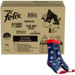 FELIX Fantastic Katzenfutter Auswahl an Geschmacksrichtungen in Gelee 120x85g + Felix Socken GRATIS