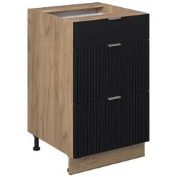 Vicco Küchenunterschrank Fame-Line, Schwarz gestreift, 50 cm ohne Arbeitsplatte , Schwarz, Honigeiche , Holzwerkstoff , 3 Fächer , 3 Schubladen , 50x82x51.6 cm , Küchen, Küchenmöbel, Küchenschränke, Küchenunterschränke