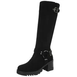 Ital-Design Stylische Damen-Stiefel mit Schnalle und hohem Tragekomfort Bikerboots (90109767) Blockabsatz Stiefel in Schwarz schwarz 37 EU