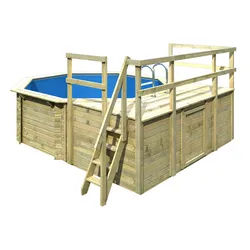 Karibu Pool Modell 1 D - kesseldruckimprägniert Grundkörper inkl. Terrasse & 2 kleiner Sonnenterrassen Sparset inkl. Sandfilteranlage & Skimmer